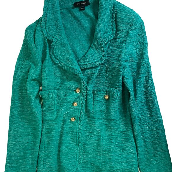 St. John Turquoise Boucle Knit Blazer Size 14 Made in USA - Like New - Picture 5 of 8